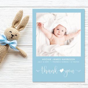 Vielen Dank Foto Heart Arrow Blue Baby Boy Birth Ankündigung