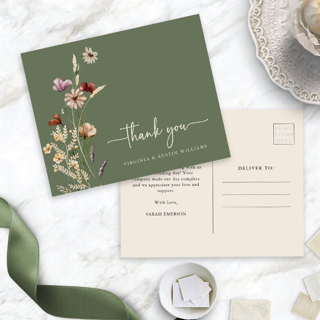 Vielen Dank, Frau Sage Floral Postcard Postkarte (Thank You Sage Green Floral Postcard by Painted Paperie
)