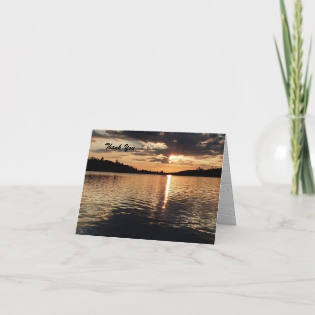 Vielen Dank für das Beileid Hinweis, Sunset am See Dankeskarte (Vorderseite)
