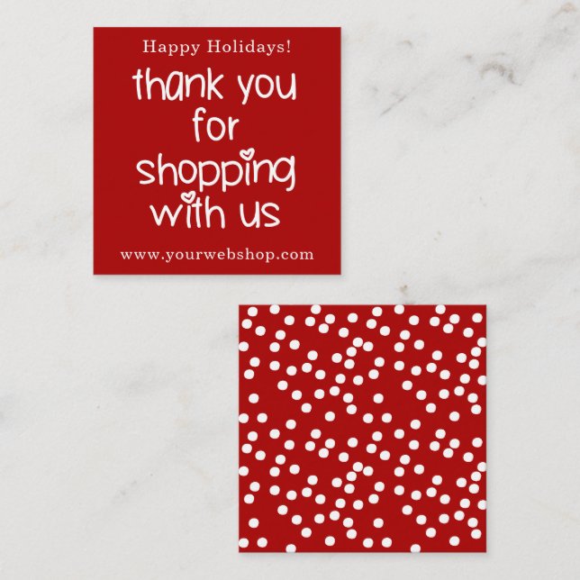Vielen Dank für das Shopping - Red PromoChristmas Quadratische Visitenkarte (Vorne/Hinten)