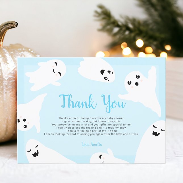 Vielen Dank für die aquamarine blaue Halloween-Gei Dankeskarte (Thank you teal blue Halloween ghosts baby shower)