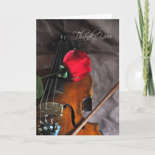 Vielen Dank für die Hochzeitsmusik-Rose und Violin Dankeskarte (Vorderseite)