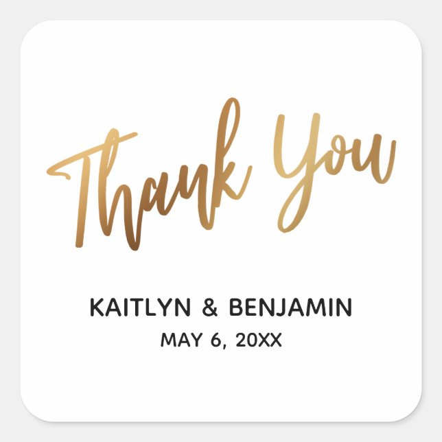Vielen Dank für die Minimal Gold Handwriting Typog Quadratischer Aufkleber (Vorderseite)
