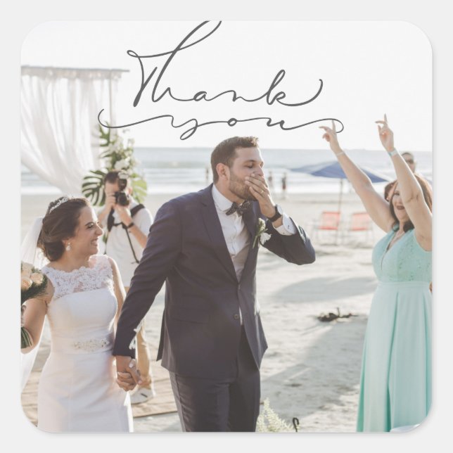Vielen Dank für die moderne Hochzeit des Fotos Quadratischer Aufkleber (Vorderseite)
