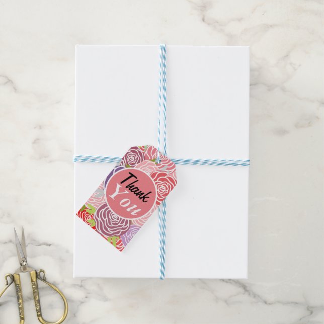 Vielen Dank für die moderne rosa Aquarellblume Geschenkanhänger (Mit Garn)