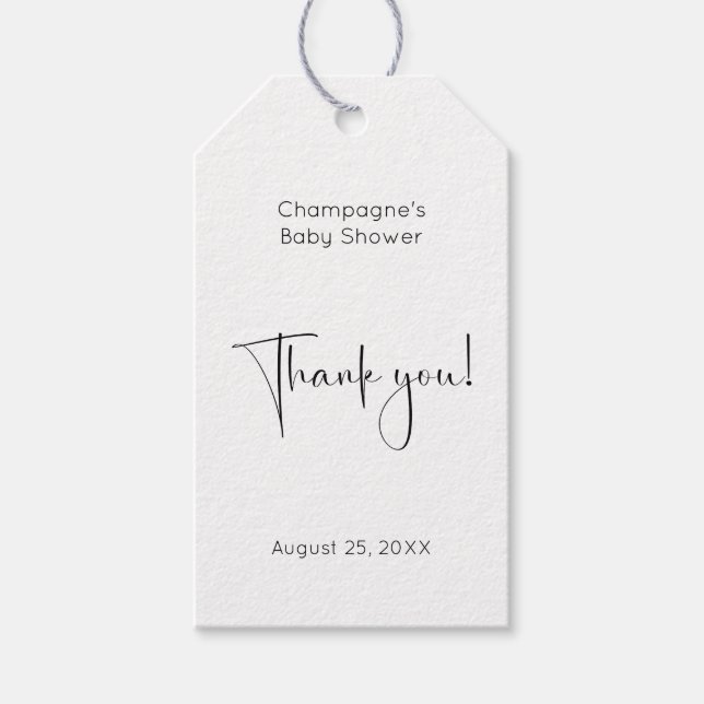 Vielen Dank für die moderne Script Baby Dusche Geschenkanhänger (Vorderseite)