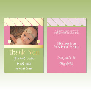 Vielen Dank für die neuen Baby Geschenke rosa grün Folieneinladung