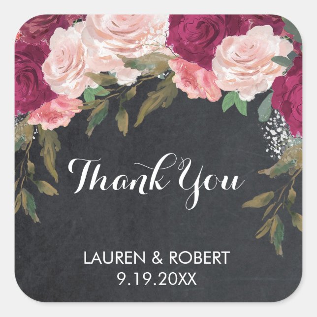 Vielen Dank für die Sticker bordeauxrosa florale (Vorderseite)