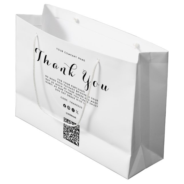 Vielen Dank für Ihr Business Logo QR Code Große Geschenktüte (Vorderseite Schrägansicht)