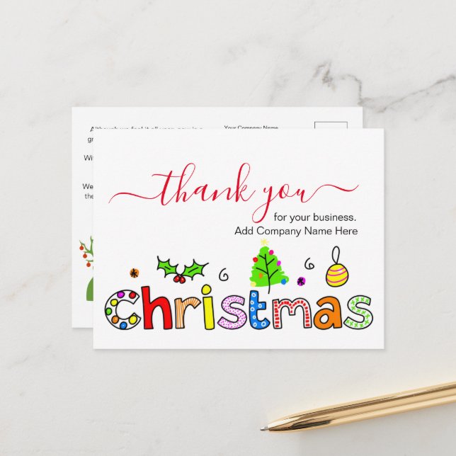 Vielen Dank für Ihr Business Weihnachten Postkarte (Vorderseite/Rückseite Beispiel)