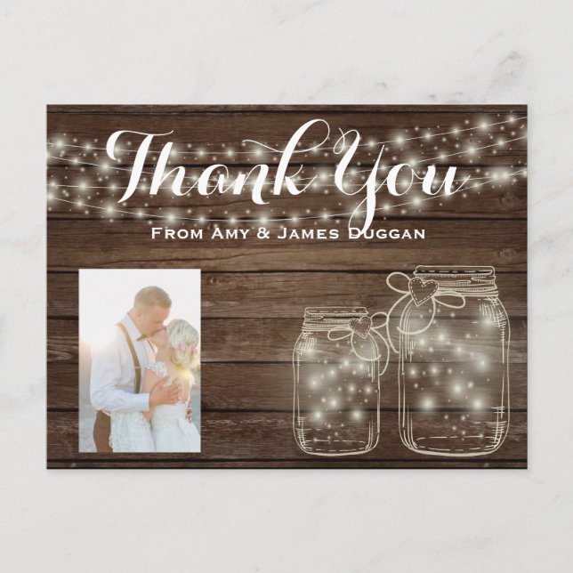 Vielen Dank für Ihr Foto Card Rustic Wedding Mason Postkarte (Vorderseite)