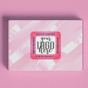 Vielen Dank für Ihr Funkelnd Neon Pink Glitzer-Log Quadratischer Aufkleber