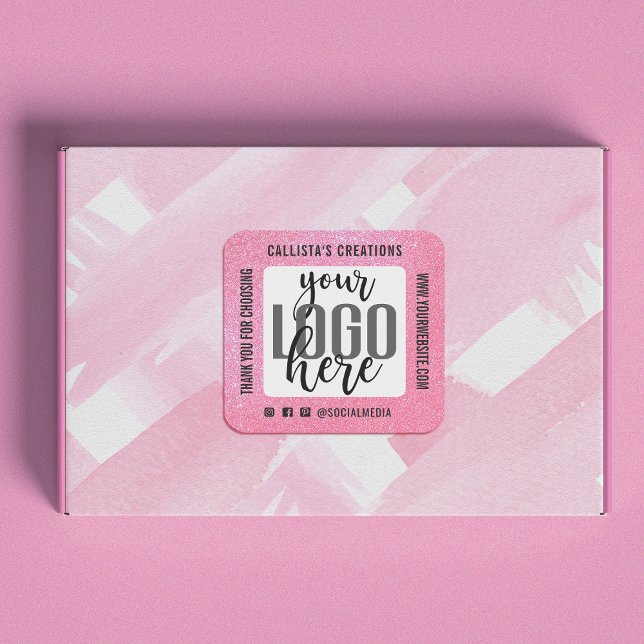 Vielen Dank für Ihr Funkelnd Pink Glitzer-Logo Quadratischer Aufkleber (Von Creator hochgeladen)