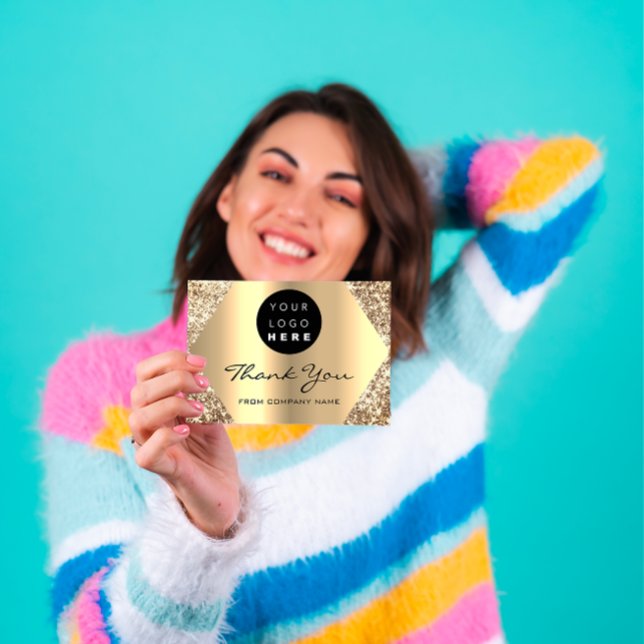 Vielen Dank für Ihr Glitzer Gold Logo Postkarte (Unlock golden opportunities with the #FlorenceK Golden Glam Glitter gift certificate. #GoldenGlam )