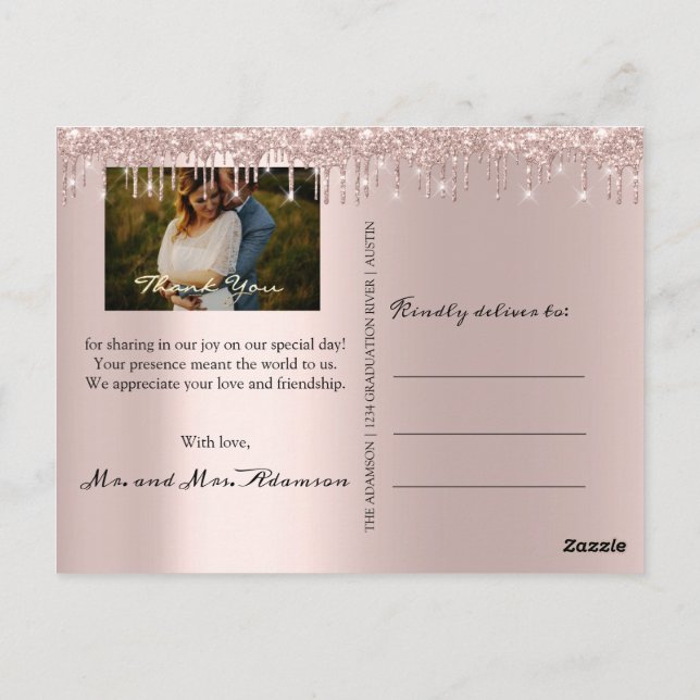 Vielen Dank für Ihr Hochzeitsskript Foto Gold Scri Postkarte (Rückseite)