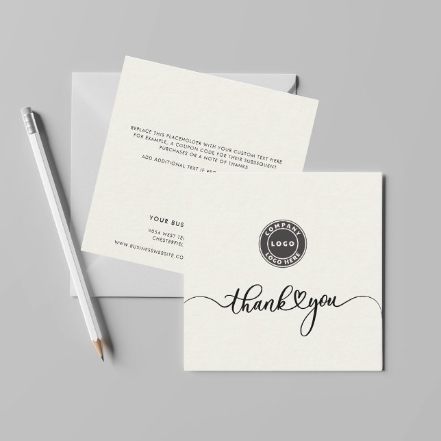 Vielen Dank für Ihr Interesse Mitteilungskarte (Business Logo Champagne Thank You Script Mini Square Card)
