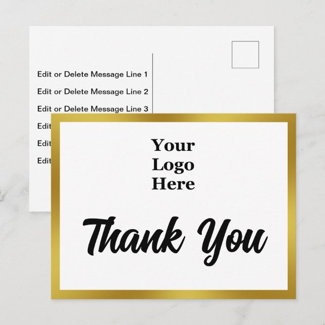 Vielen Dank für Ihr Logo hier Schwarz-weißes Gold- Postkarte (Vorne/Hinten)