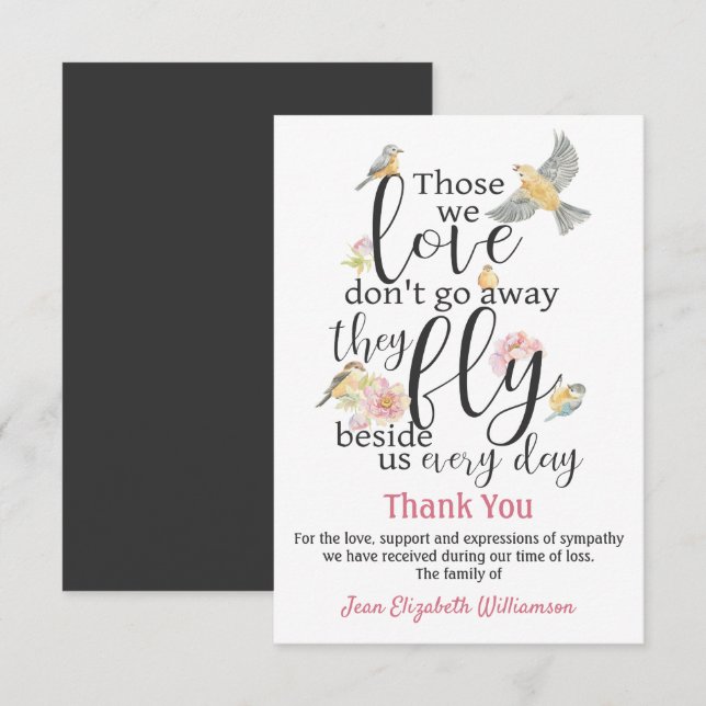 Vielen Dank für Ihre Beerdigung Fly Neben uns Bird Dankeskarte (Vorne/Hinten)
