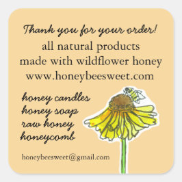 Vielen Dank für Ihre Bestellung Honey Bee Wildblum Quadratischer Aufkleber