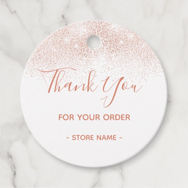 Vielen Dank für Ihre Bestellung Rose Gold Glitzer Geschenkanhänger (Vorderseite)