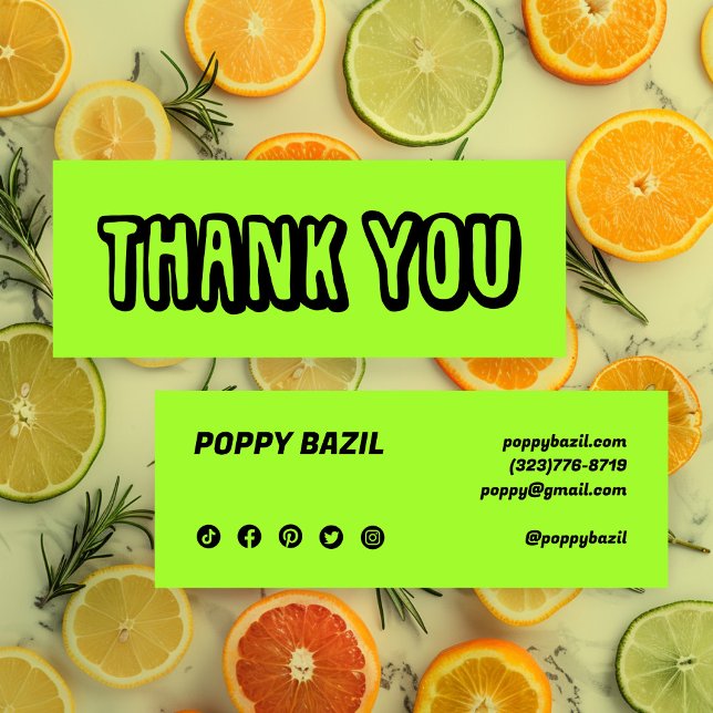 Vielen Dank für Ihre Bestellung Social Media Icons Mini Visitenkarte (Thank You for your Order Social Media Icons Bold Lime Mini Business Card
)