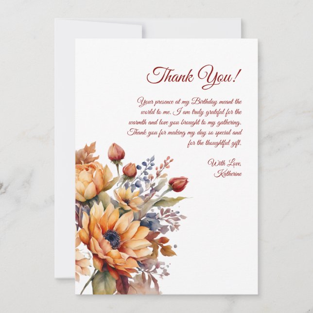 Vielen Dank für Ihre Card Watercolor Fall Blume- Einladung (Vorderseite)