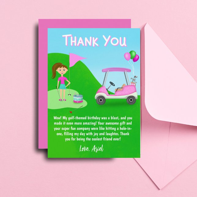 Vielen Dank für Ihre Coole Girls' Golf Themed Gebu Dankeskarte (Von Creator hochgeladen)