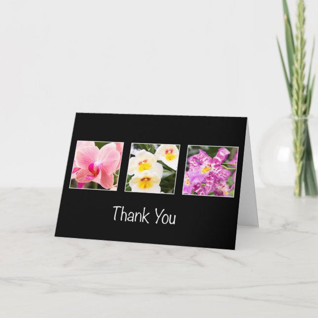 Vielen Dank für Ihre eleganten Orchideen und Pansy Dankeskarte (Vorderseite)