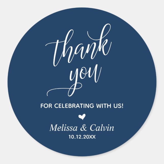 Vielen Dank für Ihre Feier, Navy Blue, Wedding Runder Aufkleber (Vorderseite)