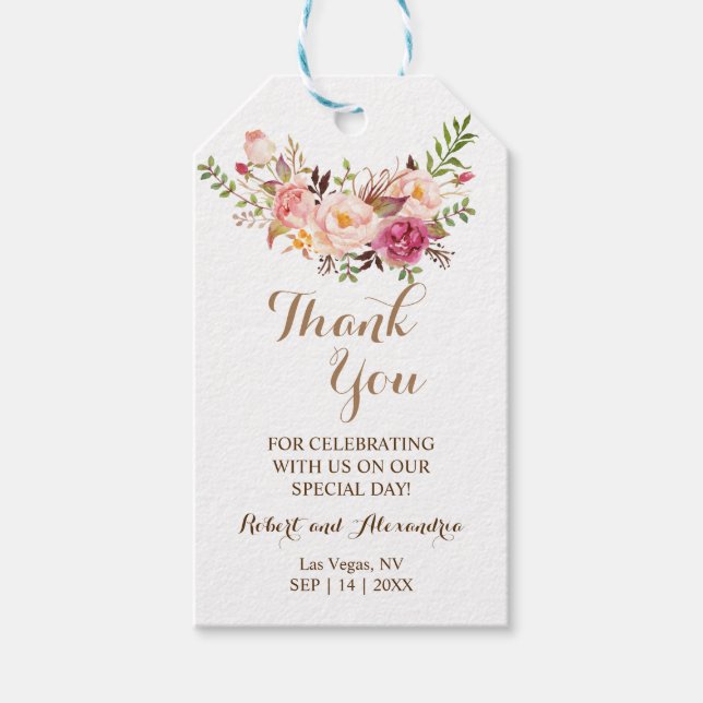 Vielen Dank für Ihre Gastgeschenk Hochzeit Pink Gi Geschenkanhänger (Vorderseite)