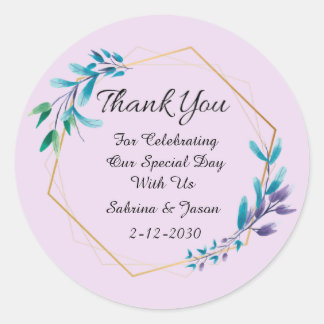 Vielen Dank für Ihre Hochzeit Blume Wreath Classic Runder Aufkleber