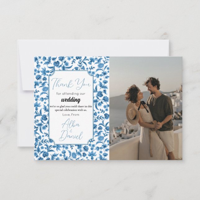 Vielen Dank für Ihre Hochzeit Chintz Blue & White  Dankeskarte (Vorderseite)