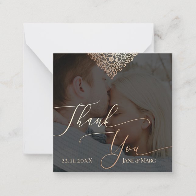 Vielen Dank für Ihre Hochzeit Custom Foto Gold Bla Mitteilungskarte (Vorderseite)