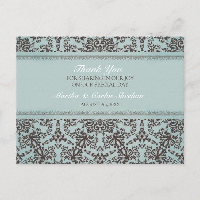 Vielen Dank für Ihre Hochzeit Damask Postcard Postkarte (Vorderseite)