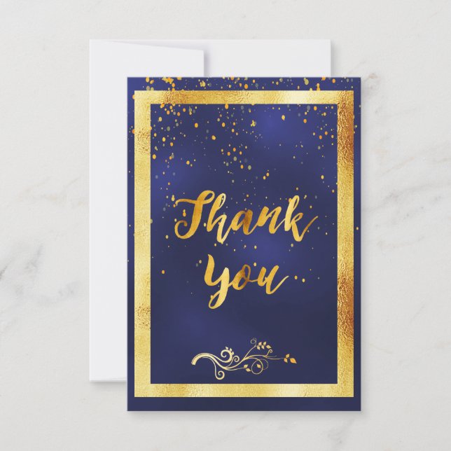 Vielen Dank für Ihre Hochzeit dunkelblau Gold Konf Dankeskarte (Vorderseite)
