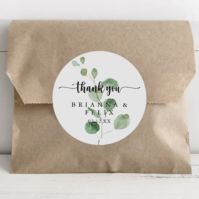 Vielen Dank für Ihre Hochzeit Green Delight Eucaly Runder Aufkleber (Von Creator hochgeladen)