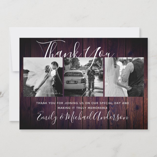 Vielen Dank für Ihre Hochzeit LILA rustikale FOTO- Dankeskarte (Vorderseite)