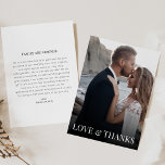 Vielen Dank für Ihre Hochzeitkarte mit Foto und Na Einladung<br><div class="desc">Eine wunderschön gestaltete Dankeschön-Karte mit einem dedizierten Platz an der Spitze für ein gepflegtes Foto, das einen besonderen Augenblick oder eine besondere Erinnerung einnimmt. Unter dem Foto, in eleganter, fließender Schrift, ist die Phrase "Liebe & Dank", die herzliche Dankbarkeit mit Einfachheit und Anmut vermittelt. Die Rückseite bietet viel Platz für...</div>