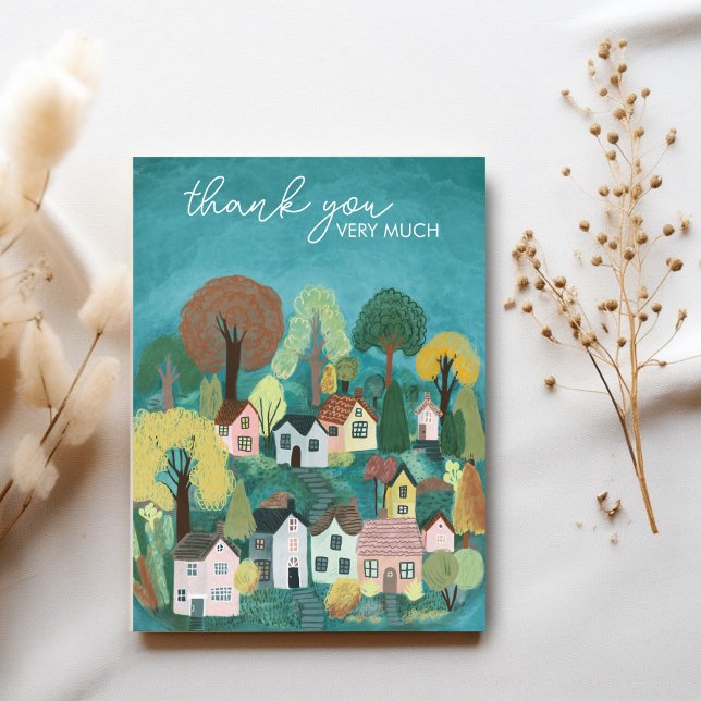 VIELEN DANK FÜR IHRE Niedliche Country Village Ill Postkarte (THANK YOU Card Cute Country Village Illustration Postcard
)