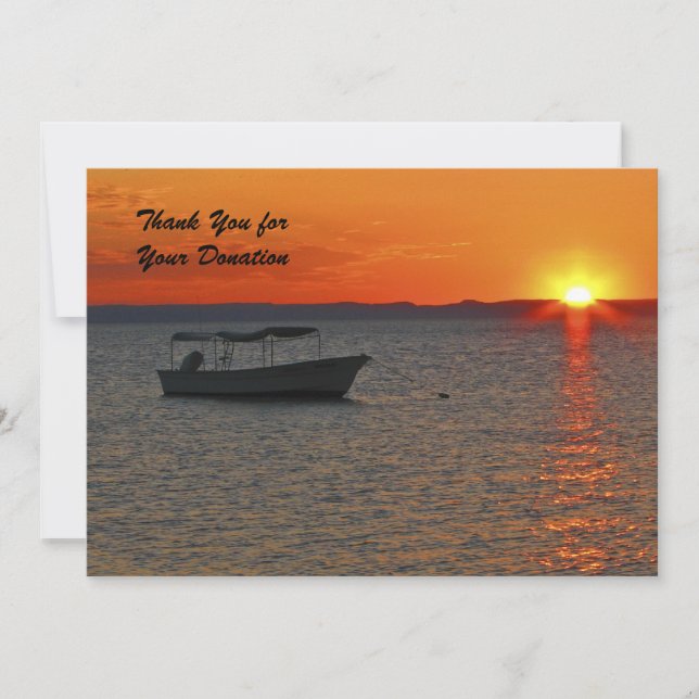 Vielen Dank für Ihre Spende, Sunset Fishing Boat Dankeskarte (Vorderseite)