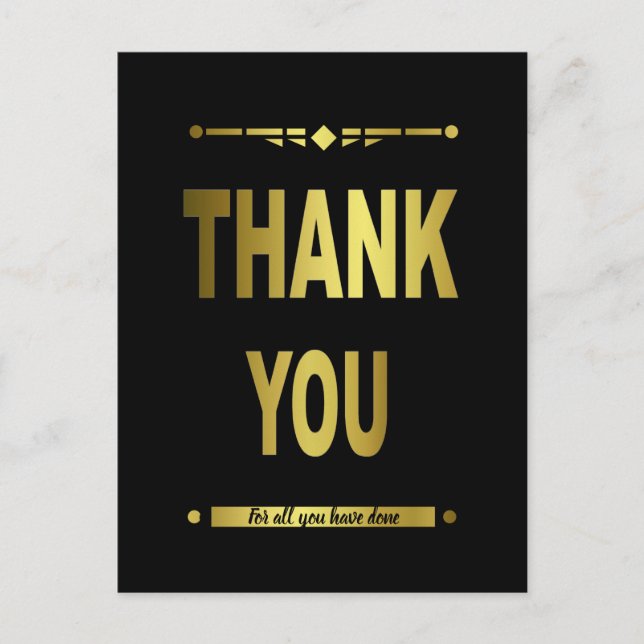 Vielen Dank für Ihre Stilvolle Black Gold Typograf Postkarte (Vorderseite)