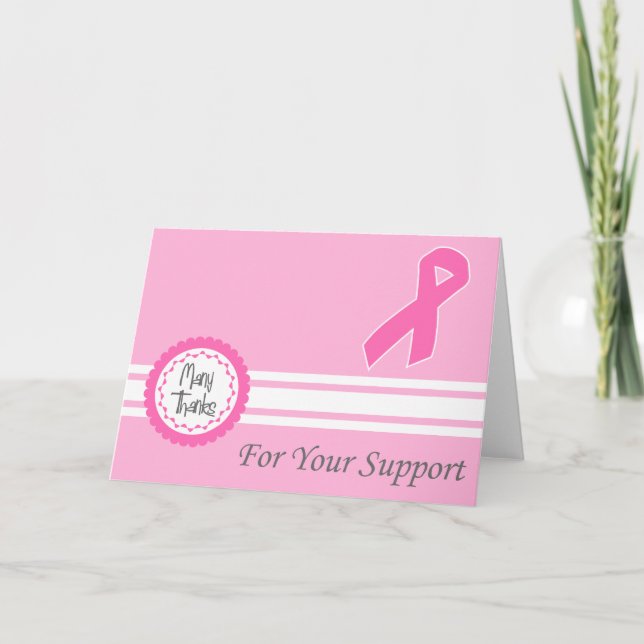 Vielen Dank für Ihre Unterstützung (rosa Schleife) Dankeskarte (Vorderseite)