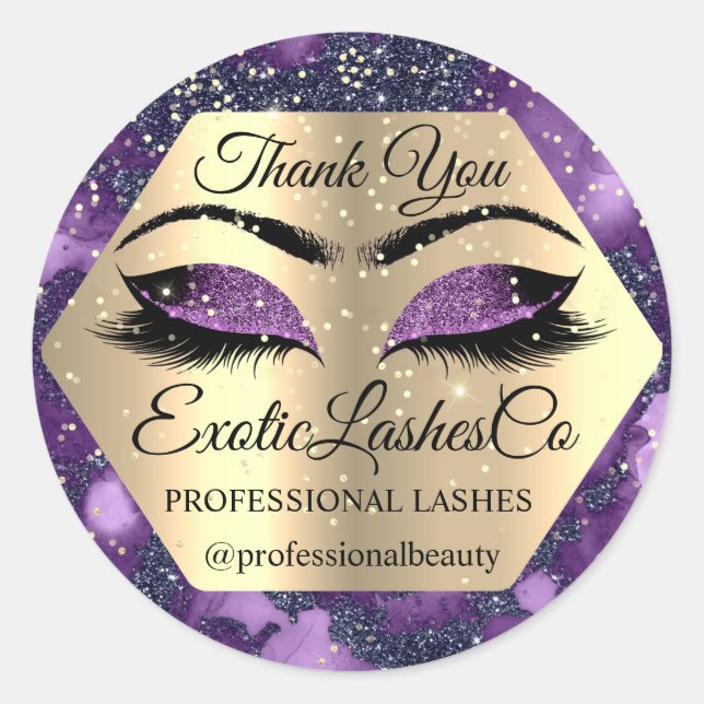 Vielen Dank für Ihren Einkauf Lila Eyelashes Runder Aufkleber (Vorderseite)