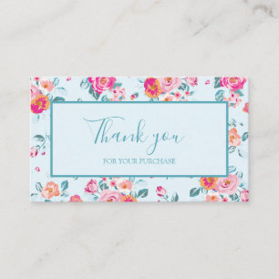 Vielen Dank für Ihren Einkauf Pink Roses Floral Visitenkarte