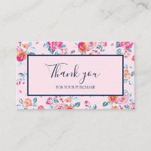 Vielen Dank für Ihren Einkauf Pink Roses Floral Visitenkarte