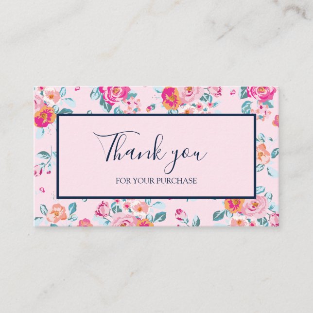 Vielen Dank für Ihren Einkauf Pink Roses Floral Visitenkarte (Vorderseite)