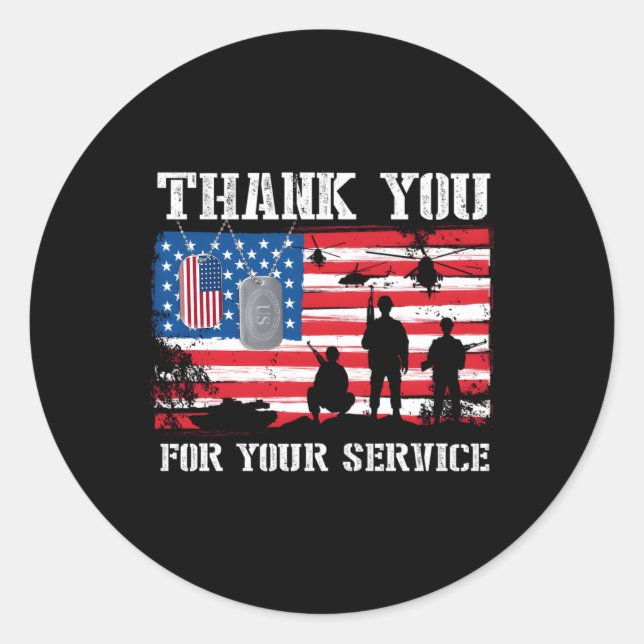 Vielen Dank für Ihren Service American Flag Vetera Runder Aufkleber (Vorderseite)
