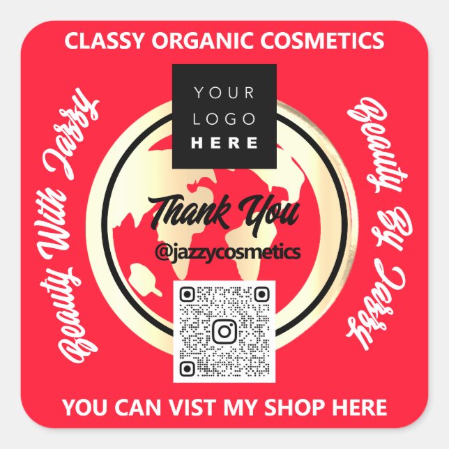 Vielen Dank für QR-Code Logo Gold MAP Red Quadratischer Aufkleber (Vorderseite)