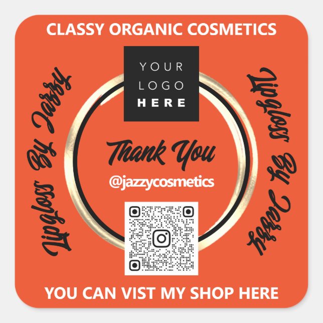 Vielen Dank für QR Code Logo Gold Orange Quadratischer Aufkleber (Vorderseite)