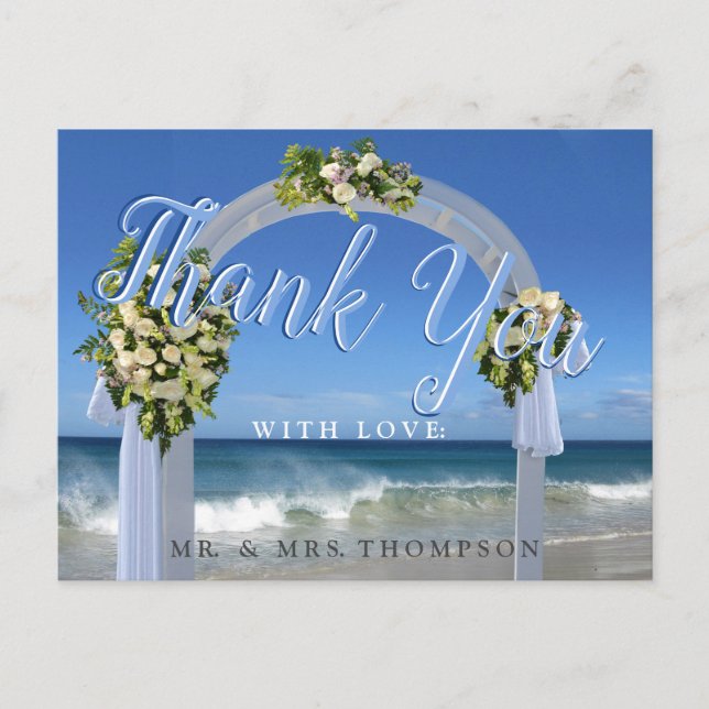 Vielen Dank für unsere Hochzeit am Strand Postkarte (Vorderseite)